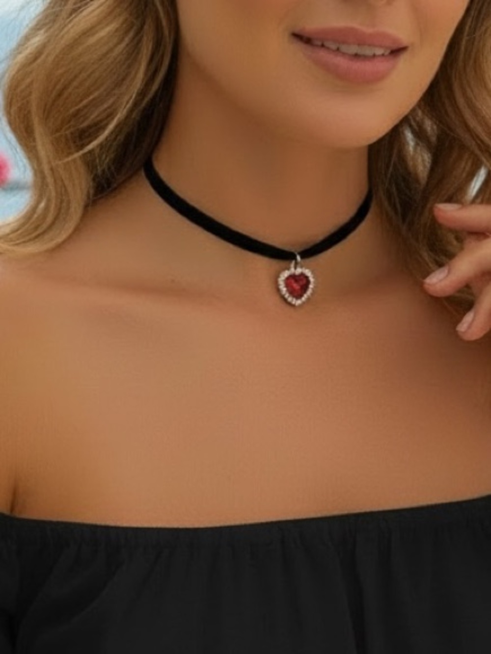 CZ orange Heart Pendant Choker
